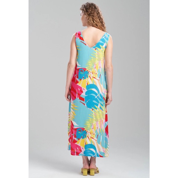 N Natori Bora Bora Tank Dress Aqua Blue Tropical Floral Medium NWT - Picture 4 of 15
